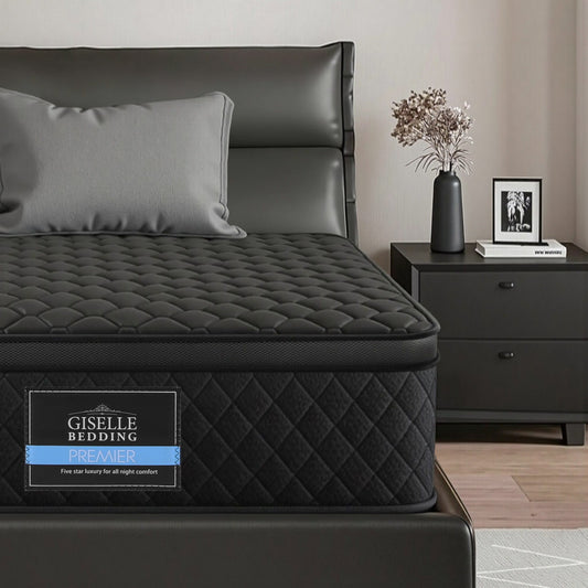 Aven 34cm Mattress Euro Top with 5-Zone Pocket Spring Support Black - King Single