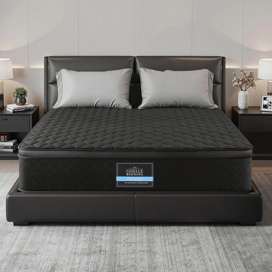 Aven 34cm Mattress Euro Top with 5-Zone Pocket Spring Support Black - Queen