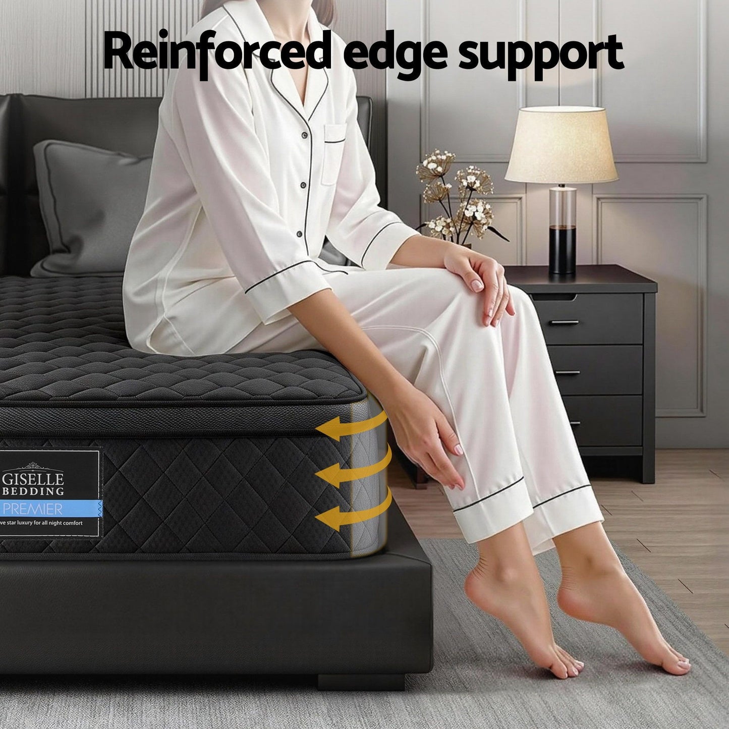 Aven 34cm Mattress Euro Top with 5-Zone Pocket Spring Support Black - Queen