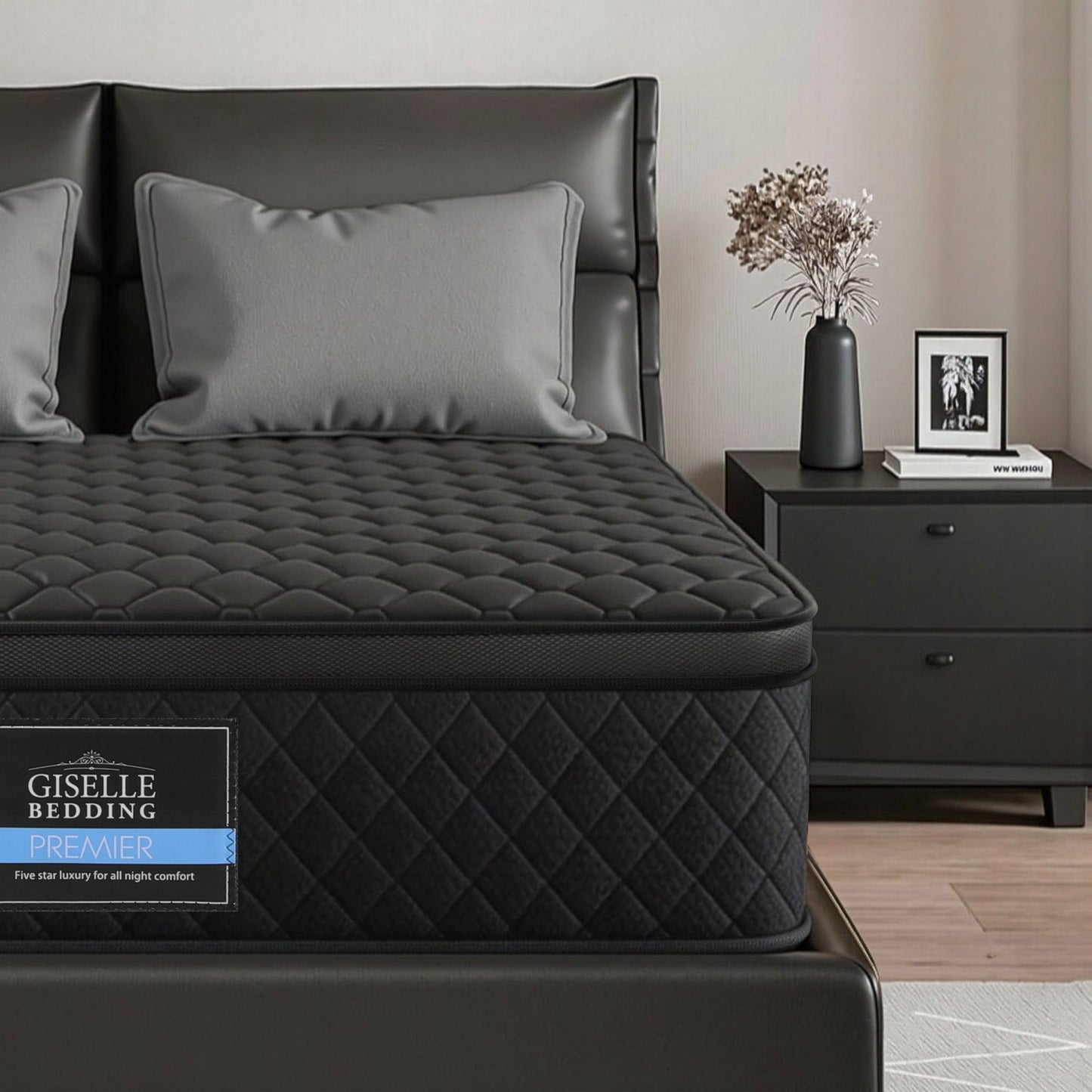 Aven 34cm Mattress Euro Top with 5-Zone Pocket Spring Support Black - Queen