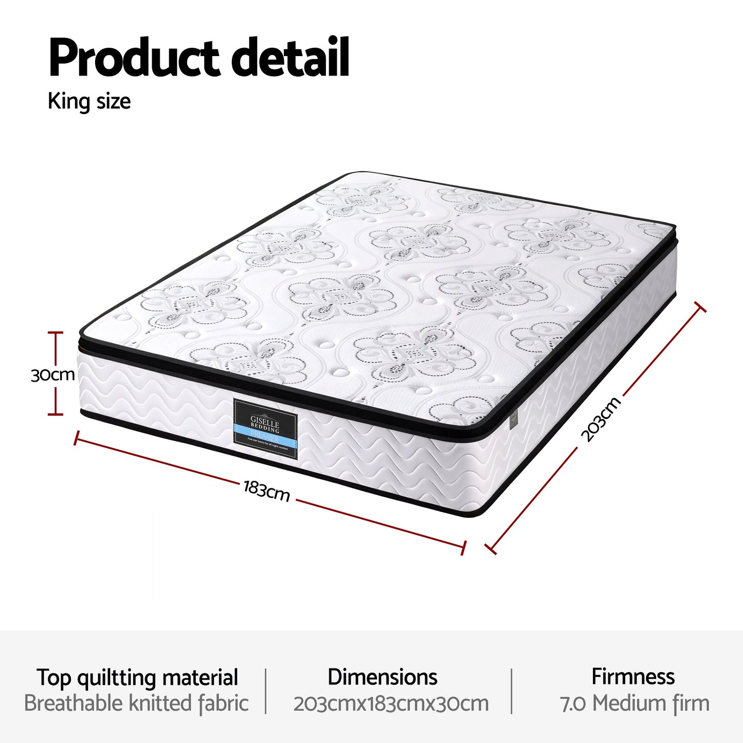 Alina 30cm Mattress Pocket Spring Euro Top Medium Firm Foam - King