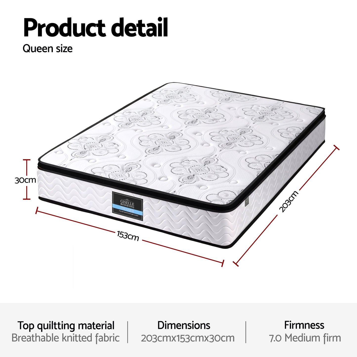 Alina 30cm Mattress Pocket Spring Euro Top Medium Firm Foam - Queen