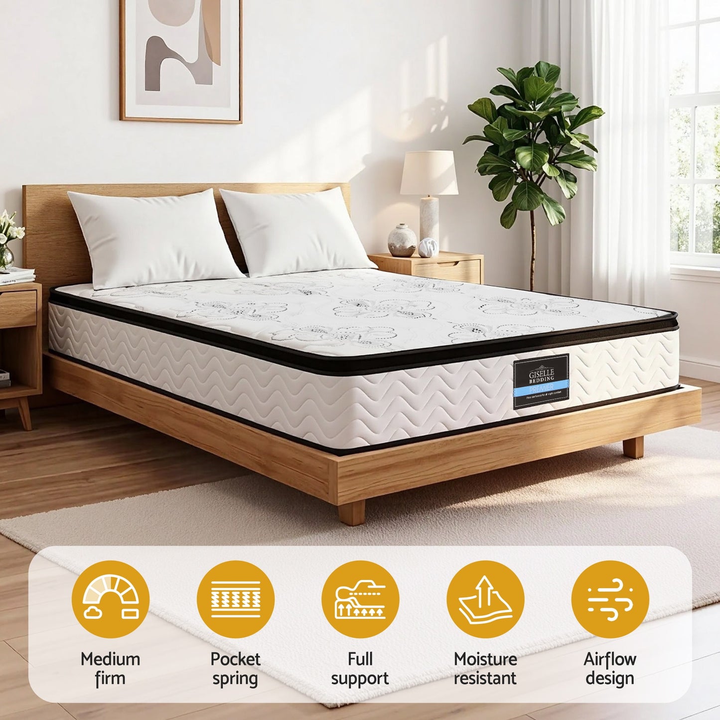 Alina 30cm Mattress Pocket Spring Euro Top Medium Firm Foam - Queen