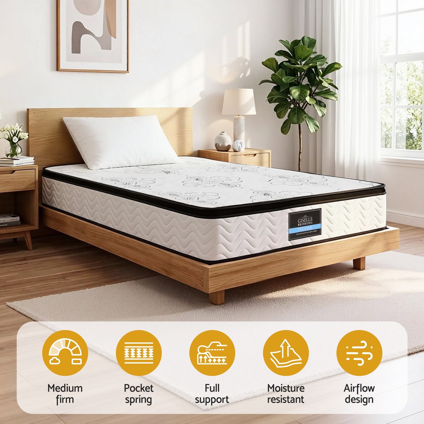 Alina 30cm Mattress Pocket Spring Euro Top Medium Firm Foam - Single