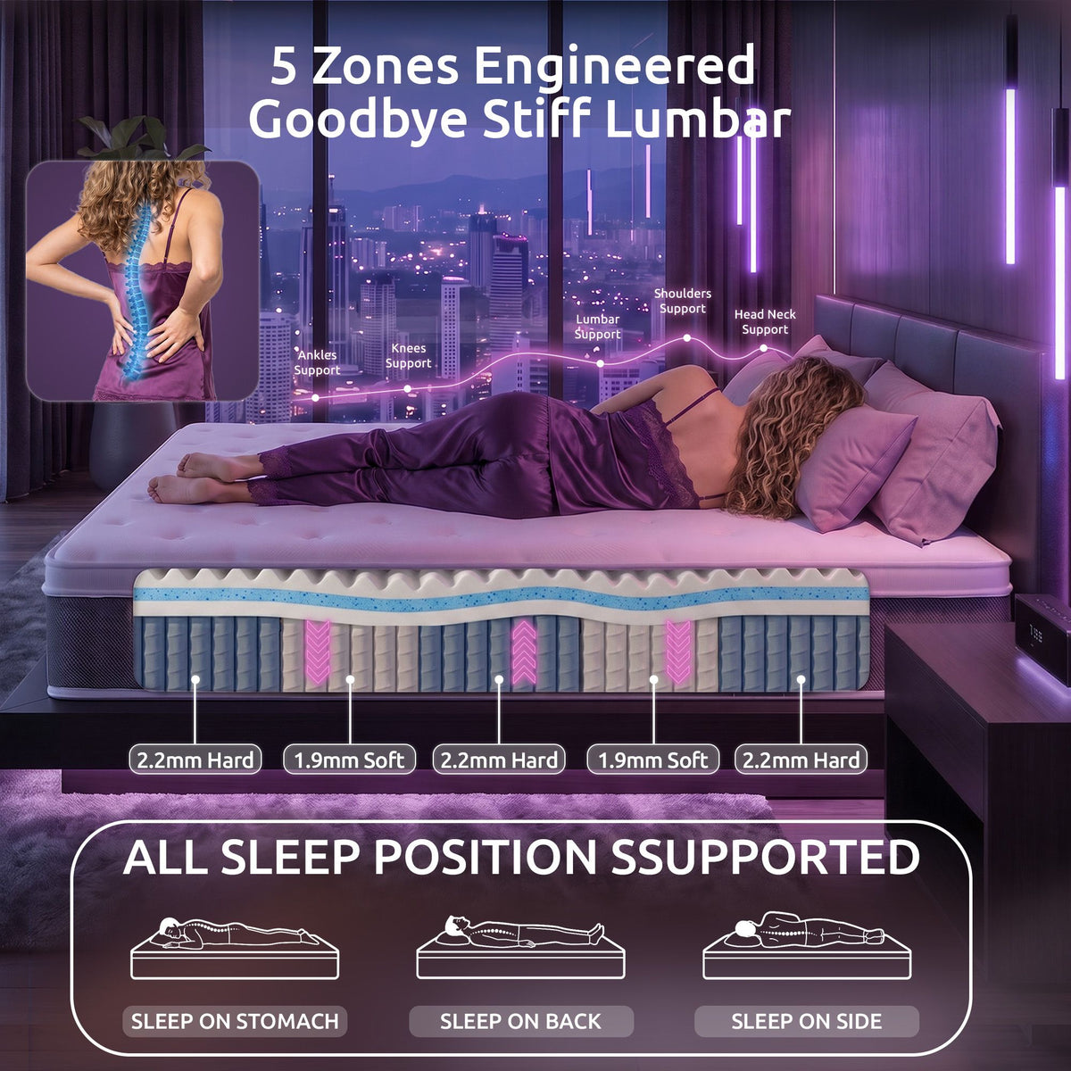 Afton 30cm Mattress Lumbar Support 5-Zone Pocket Springs Cooling Gel Memory & Egg-Crate Foam - Single