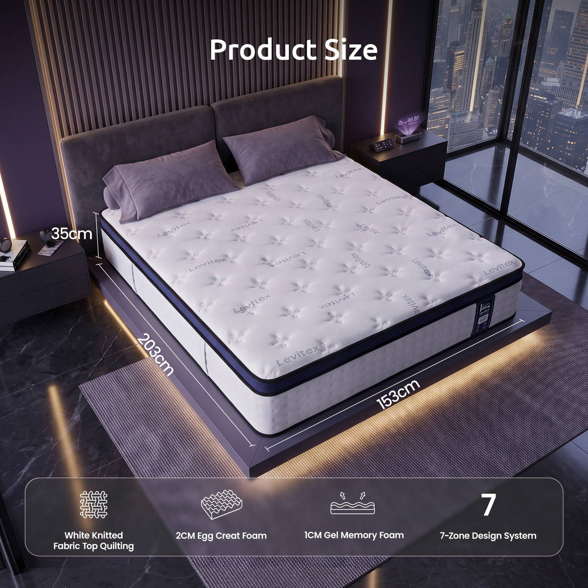Arlette 35cm  Mattresses Gel Memory Foam and 7-Zone Ergonomic Pocket Spring Triple Cooling System - Queen