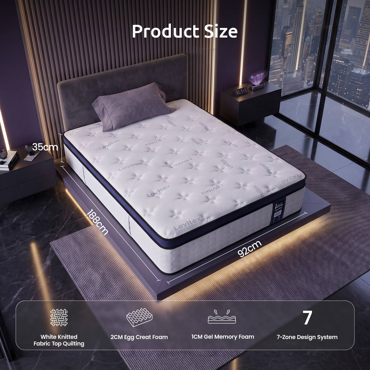 Arlette 35cm  Mattresses Gel Memory Foam and 7-Zone Ergonomic Pocket Spring Triple Cooling System - Single