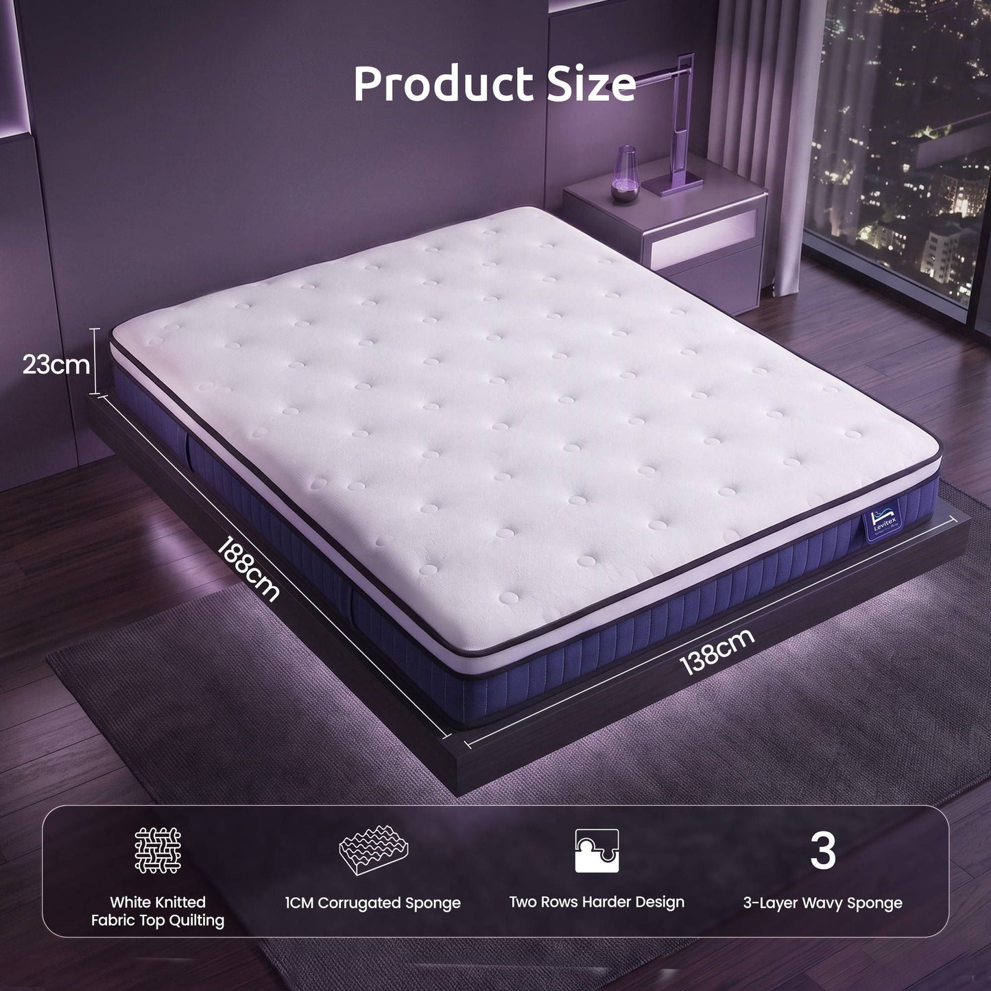 Veda 23cm Mattress With Pocket Spring & Cooling Gel Foam Medium-Firm Full-Body Support - Double