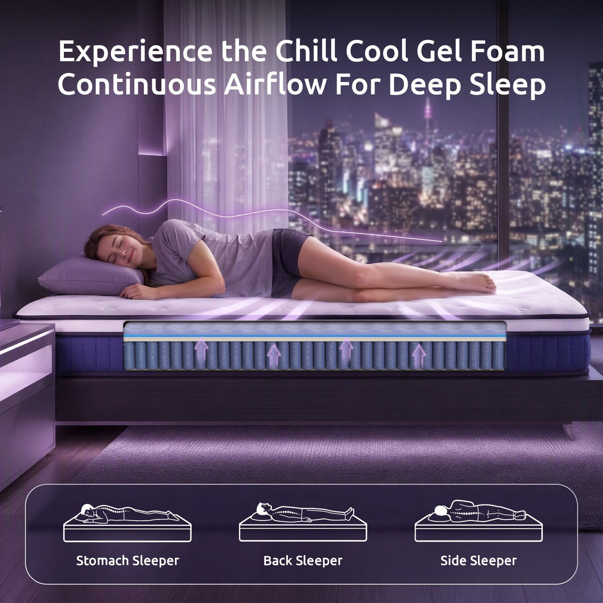 Veda 23cm Mattress With Pocket Spring & Cooling Gel Foam Medium-Firm Full-Body Support - Queen