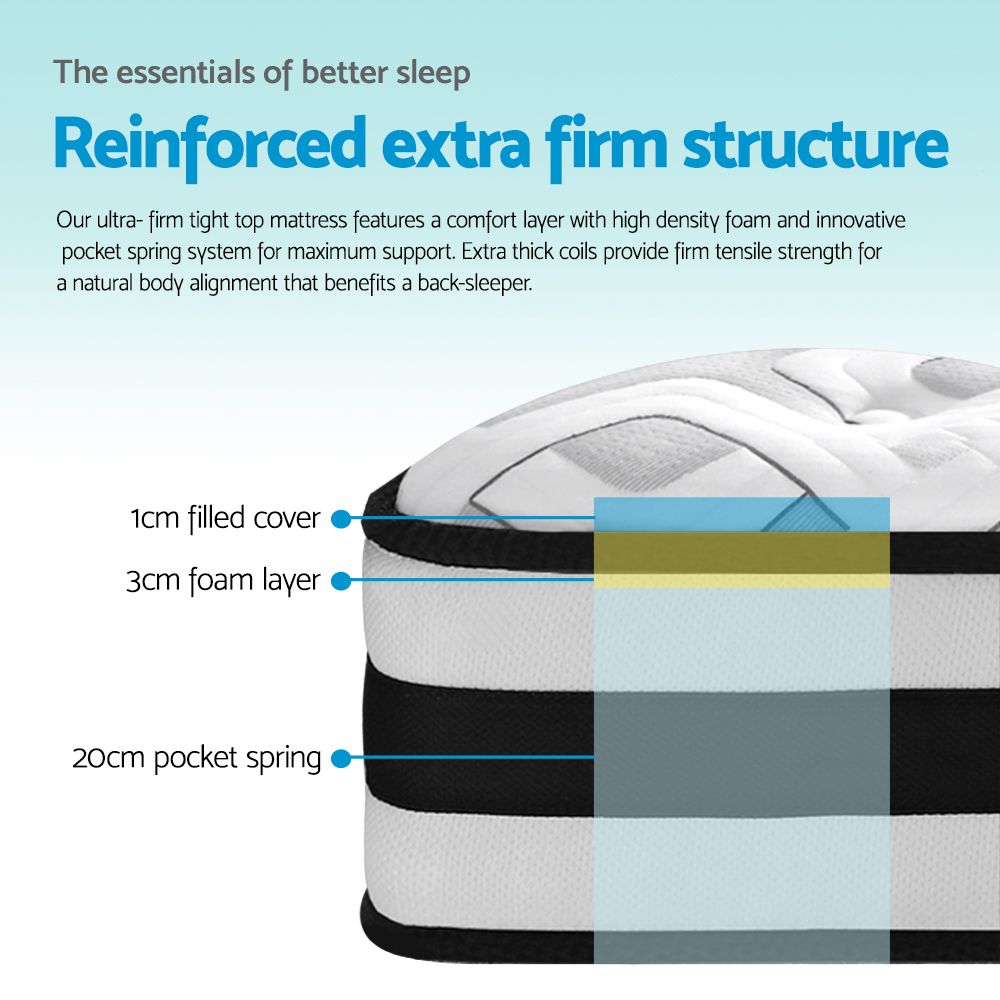 Kent 24cm Thick Tight Top Pocket Spring Mattress - Queen