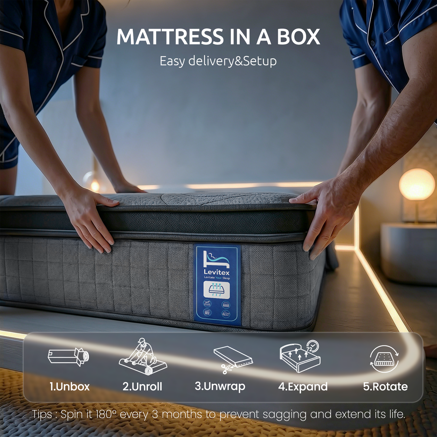 Cillian 33cm Levitex Mattress 7-Zone Pocket Spring 8.0 Extra Firm with Dual-Row Edge Support & Breathable Knit Cover - Queen