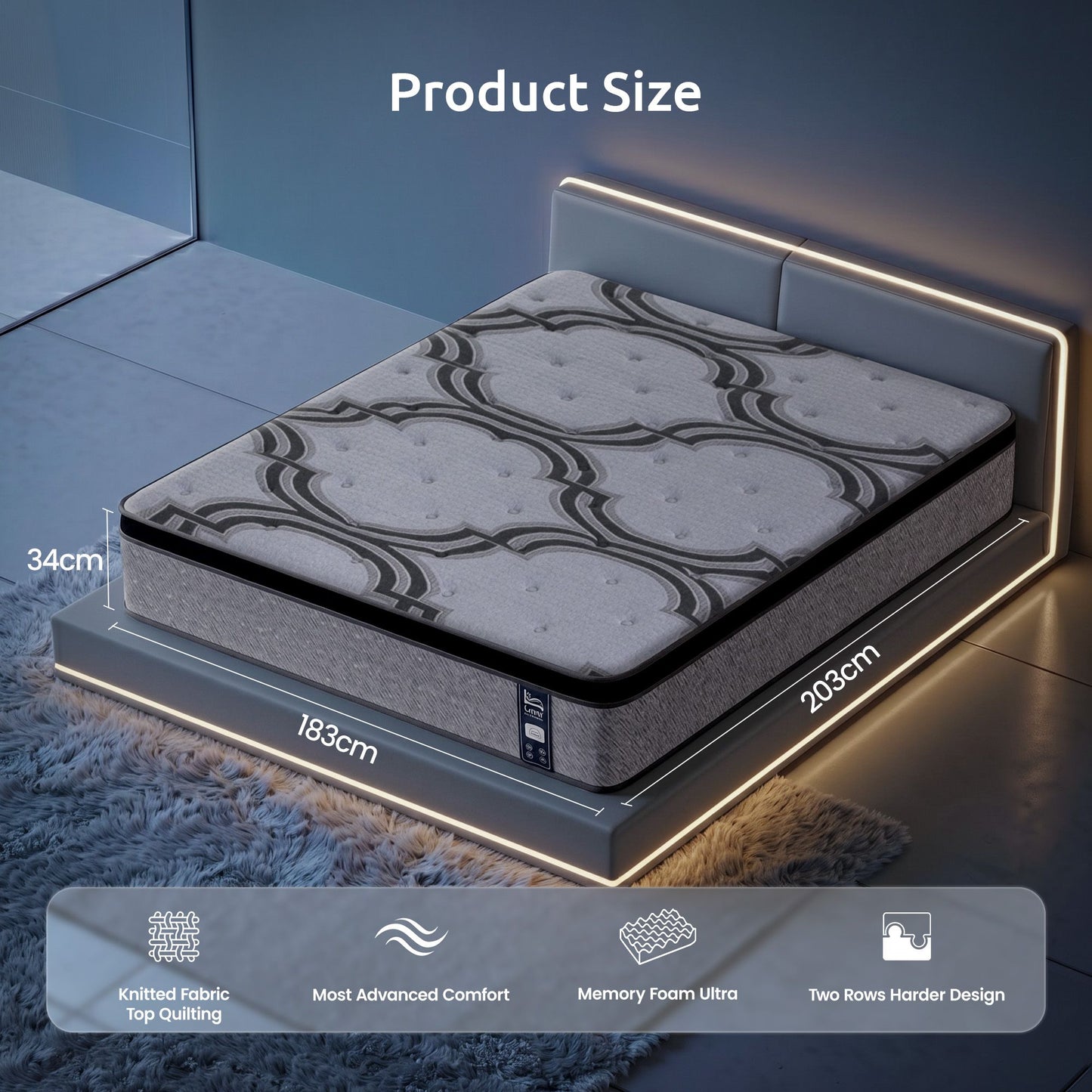 Isela 34cm 5-Zone Pocket Spring with Latex & Memory Foam or Extra Lumbar & Shoulder Support - King