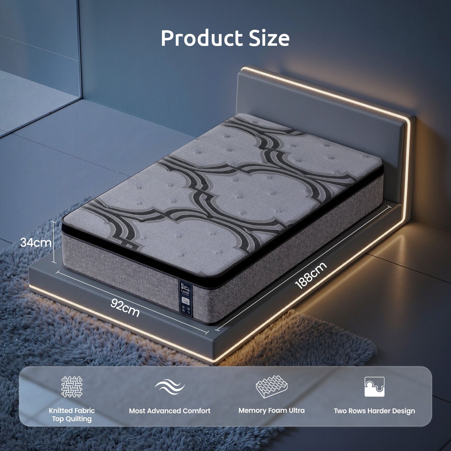 Isela 34cm 5-Zone Pocket Spring with Latex & Memory Foam or Extra Lumbar & Shoulder Support - Single