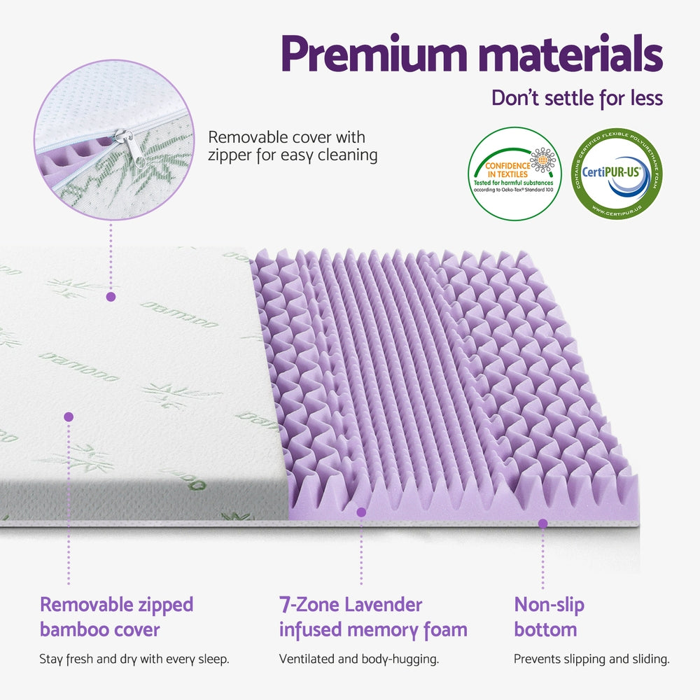 Double Giselle 8cm Memory Foam Mattress Topper Lavender Infused Bamboo Cover 7-Zone