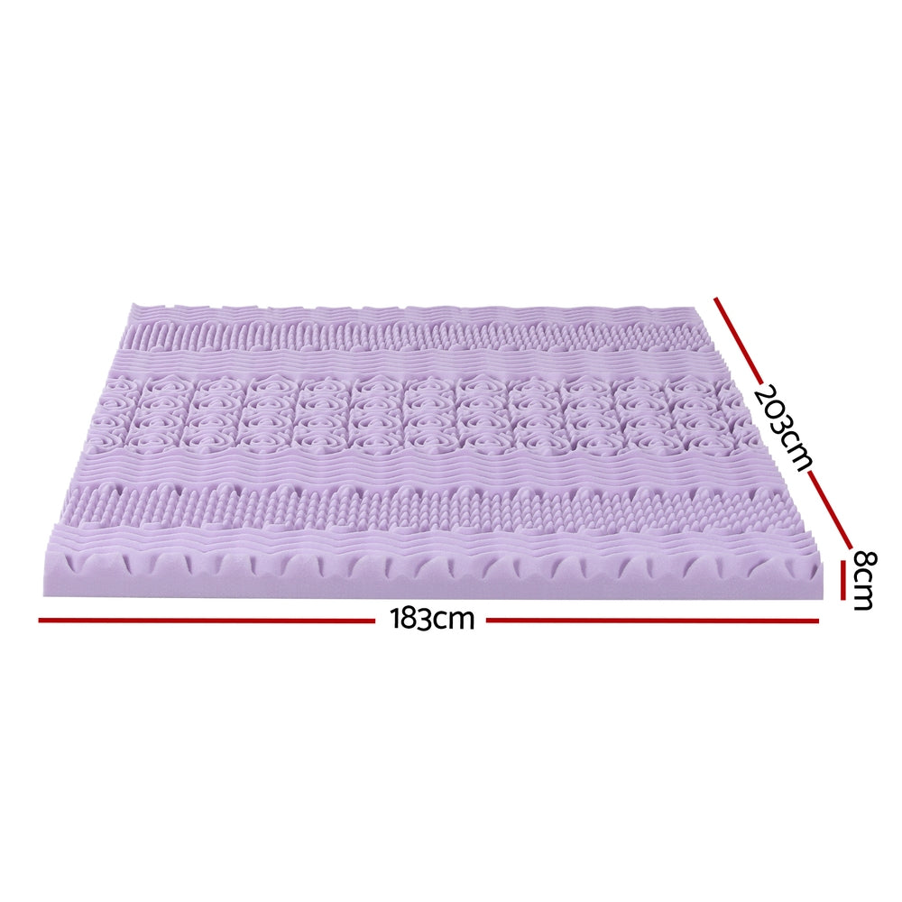 King Giselle 8cm Memory Foam Mattress Topper Lavender Infused Bamboo Cover 7-Zone