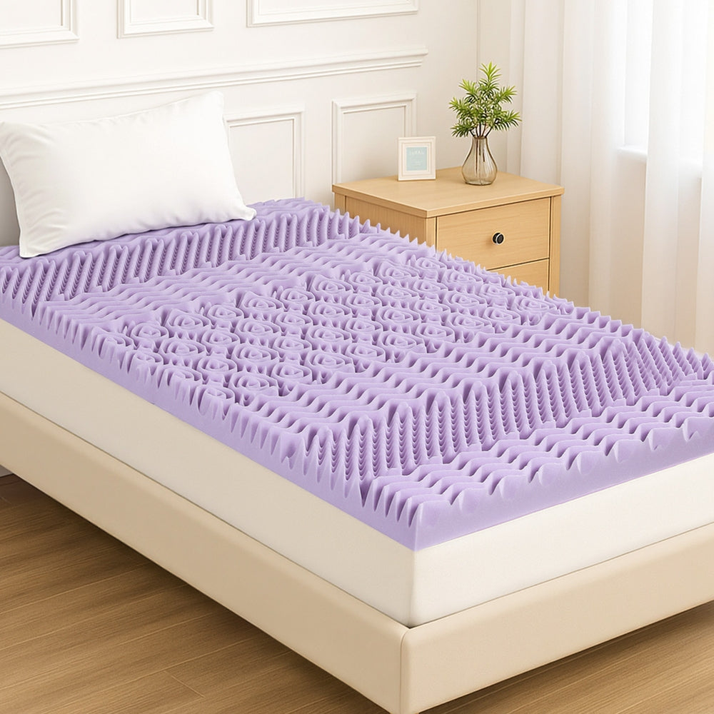 King Single Giselle 8cm Memory Foam Mattress Topper Lavender Infused Bamboo Cover 7-Zone