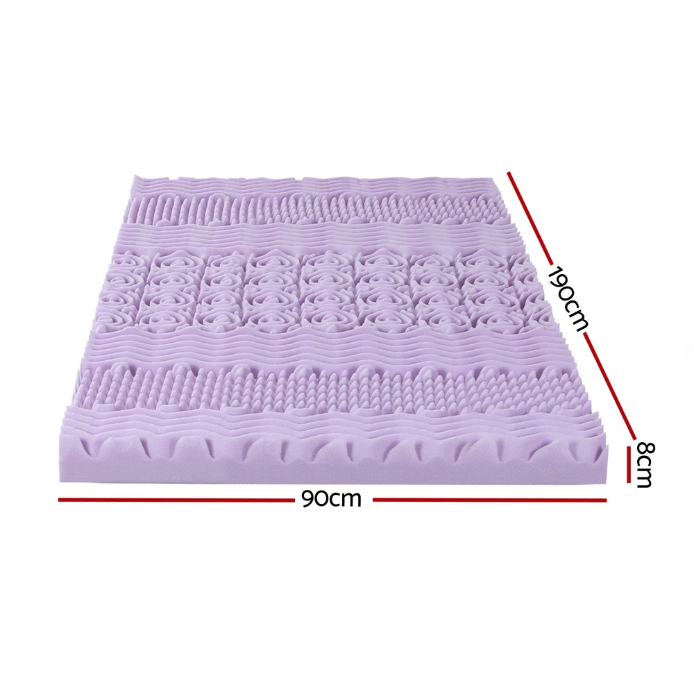 Single Giselle 8cm Memory Foam Mattress Topper Lavender Infused Bamboo Cover 7-Zone