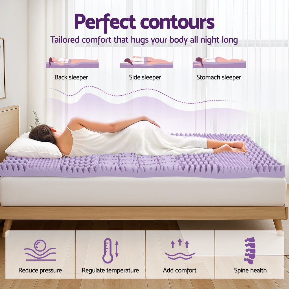 Single Giselle 8cm Memory Foam Mattress Topper Lavender Infused Bamboo Cover 7-Zone