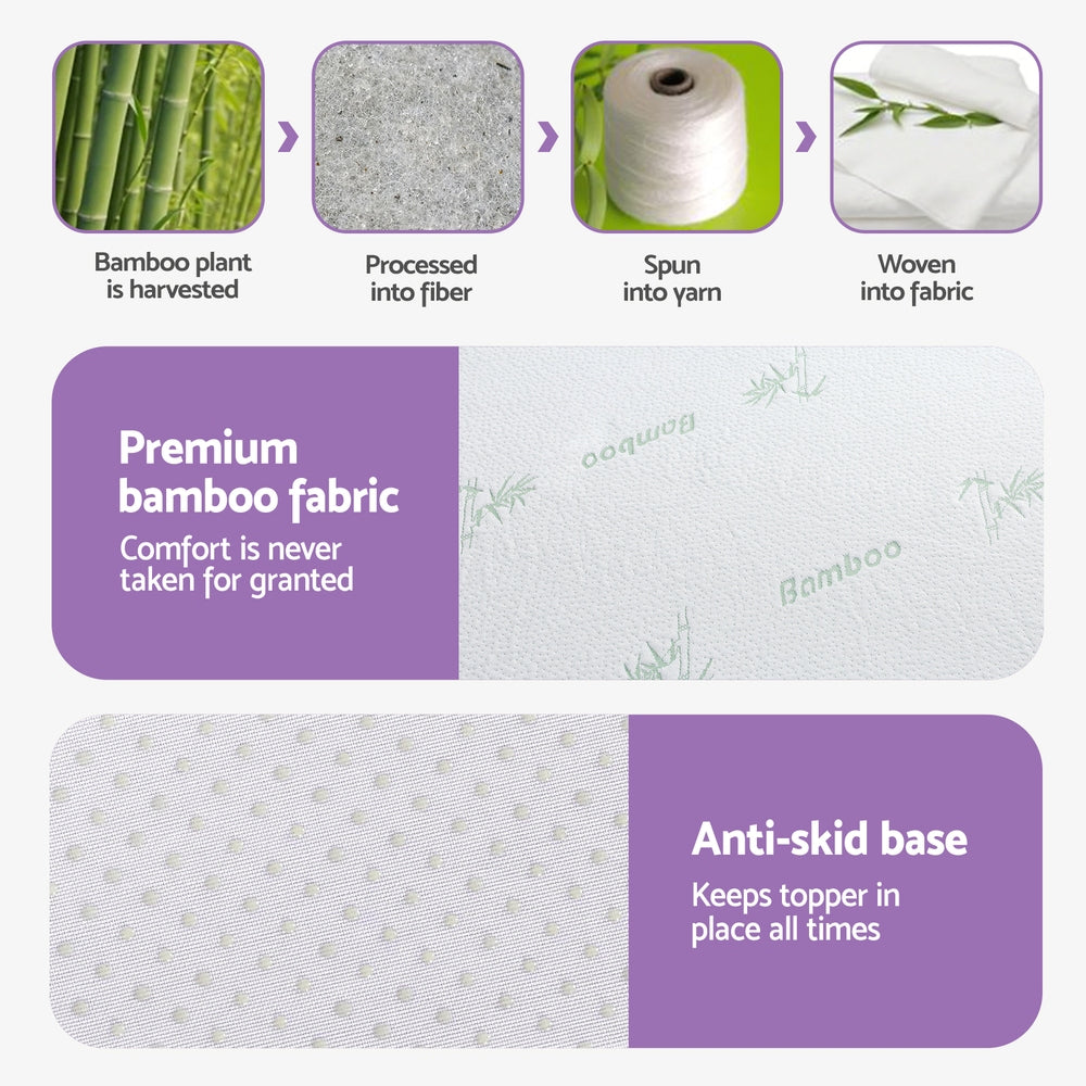 Single Giselle 8cm Memory Foam Mattress Topper Lavender Infused Bamboo Cover 7-Zone