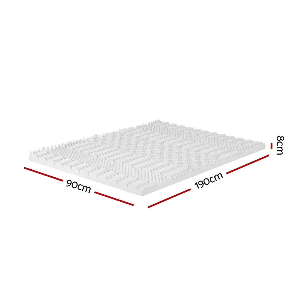 Single Giselle Bedding Memory Foam Mattress Topper 7-Zone Airflow Pad 8cm White