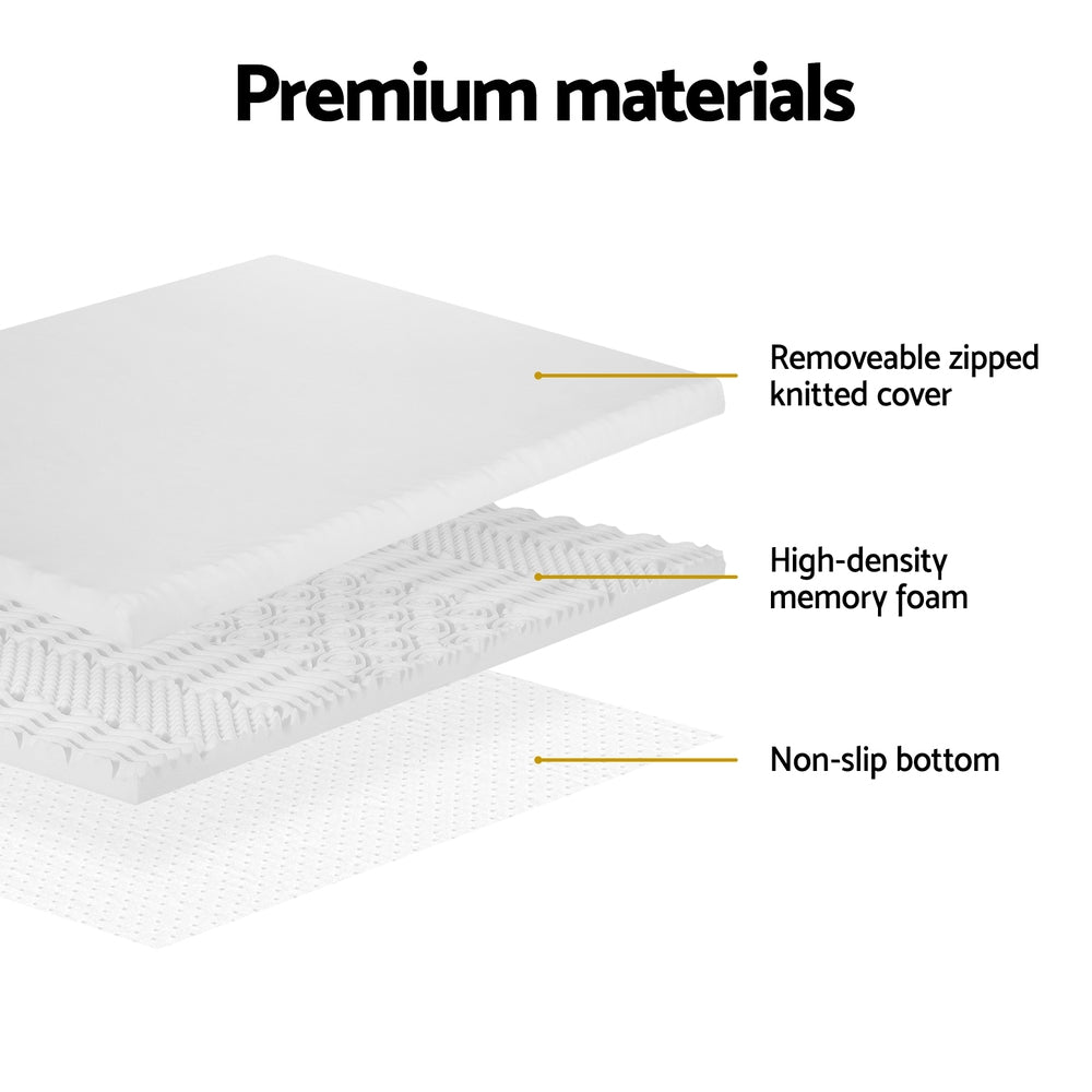 Single Giselle Bedding Memory Foam Mattress Topper 7-Zone Airflow Pad 8cm White