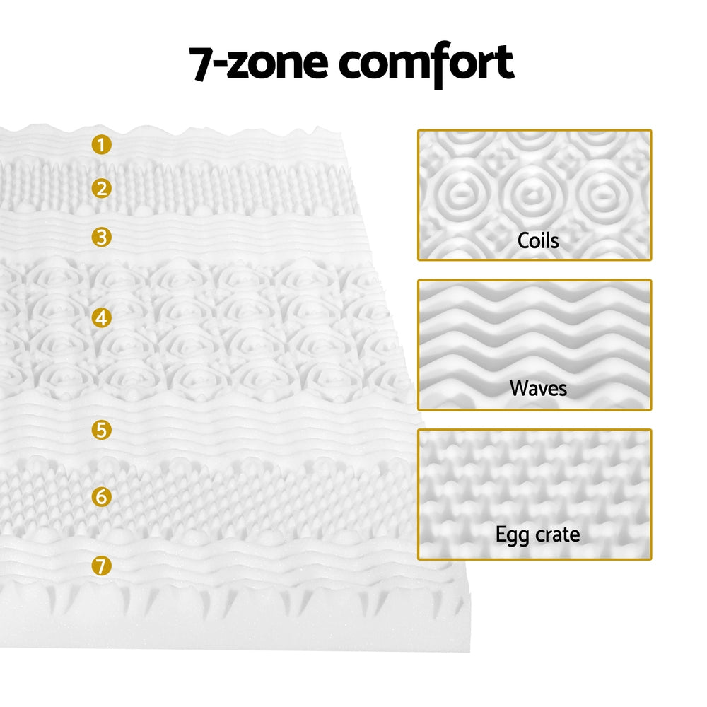 Single Giselle Bedding Memory Foam Mattress Topper 7-Zone Airflow Pad 8cm White