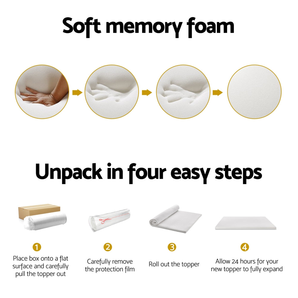 Single Giselle Bedding Memory Foam Mattress Topper 7-Zone Airflow Pad 8cm White