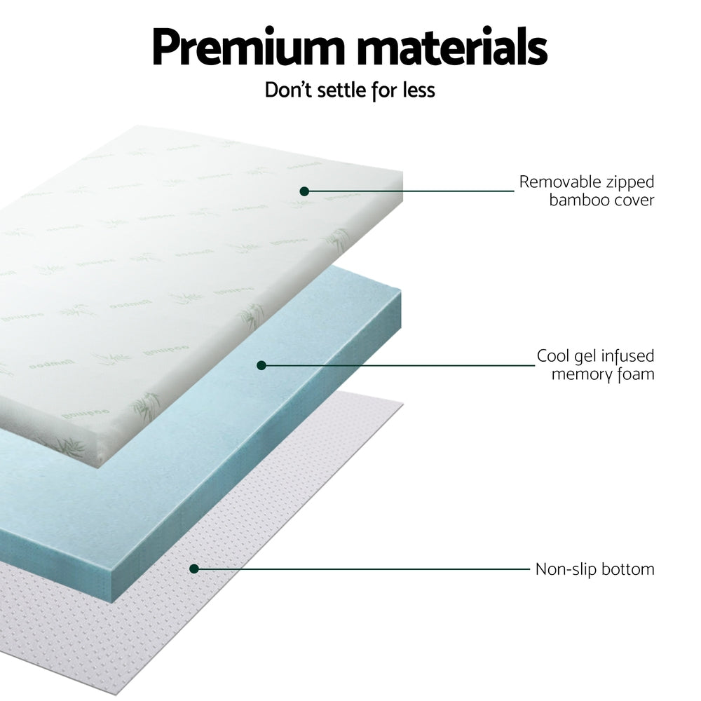 King Single Giselle Bedding Memory Foam Mattress Topper Cool Gel 5cm