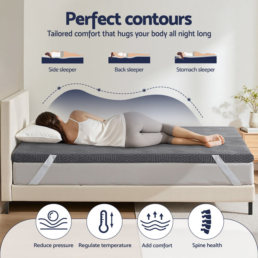 Double Giselle 8cm Memory Foam Mattress Topper Gel Dual Layer Foam Bamboo