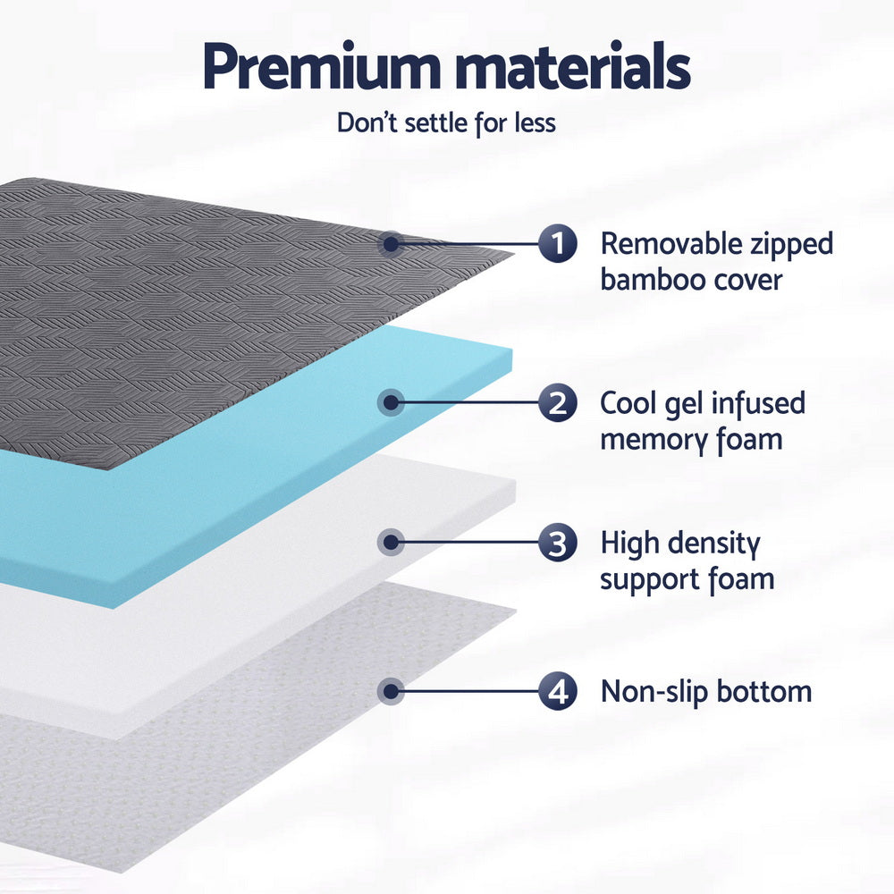 King Giselle 8cm Memory Foam Mattress Topper Gel Dual Layer Foam Bamboo