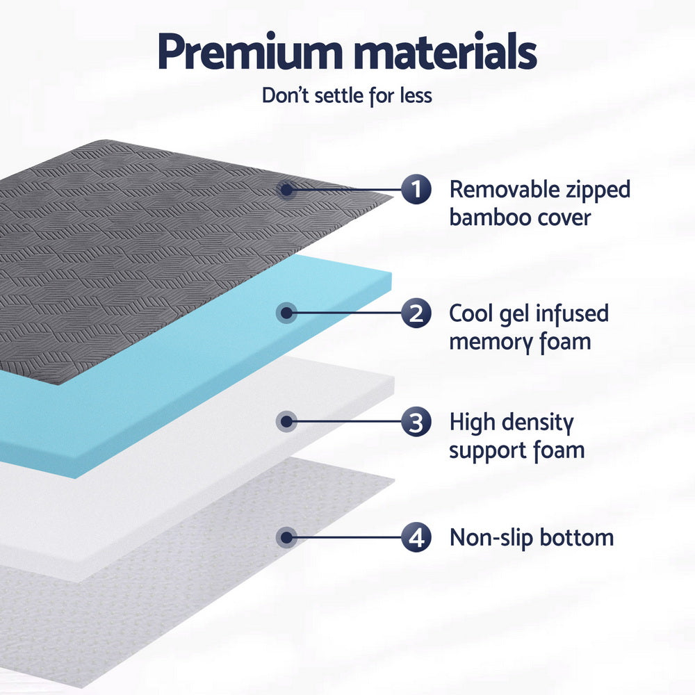 King Single Giselle 8cm Memory Foam Mattress Topper Gel Dual Layer Foam Bamboo