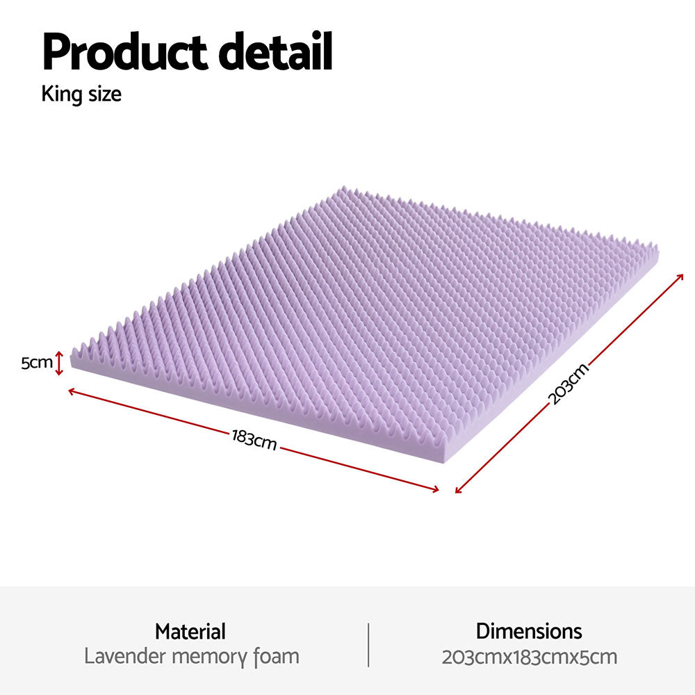 King Giselle 5cm Memory Foam Mattress Topper Lavender Infused Egg Crate Pad Mat