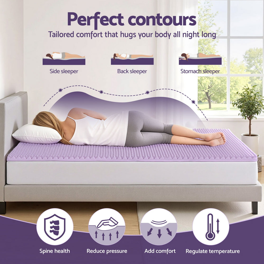 King Giselle 5cm Memory Foam Mattress Topper Lavender Infused Egg Crate Pad Mat