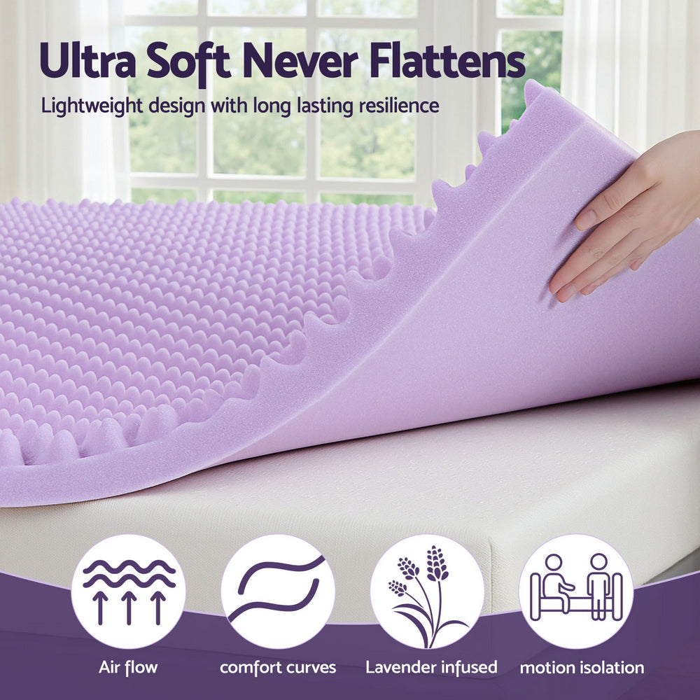 King Giselle 5cm Memory Foam Mattress Topper Lavender Infused Egg Crate Pad Mat