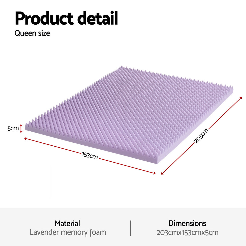 Queen Giselle 5cm Memory Foam Mattress Topper Lavender Infused Egg Crate Pad Mat