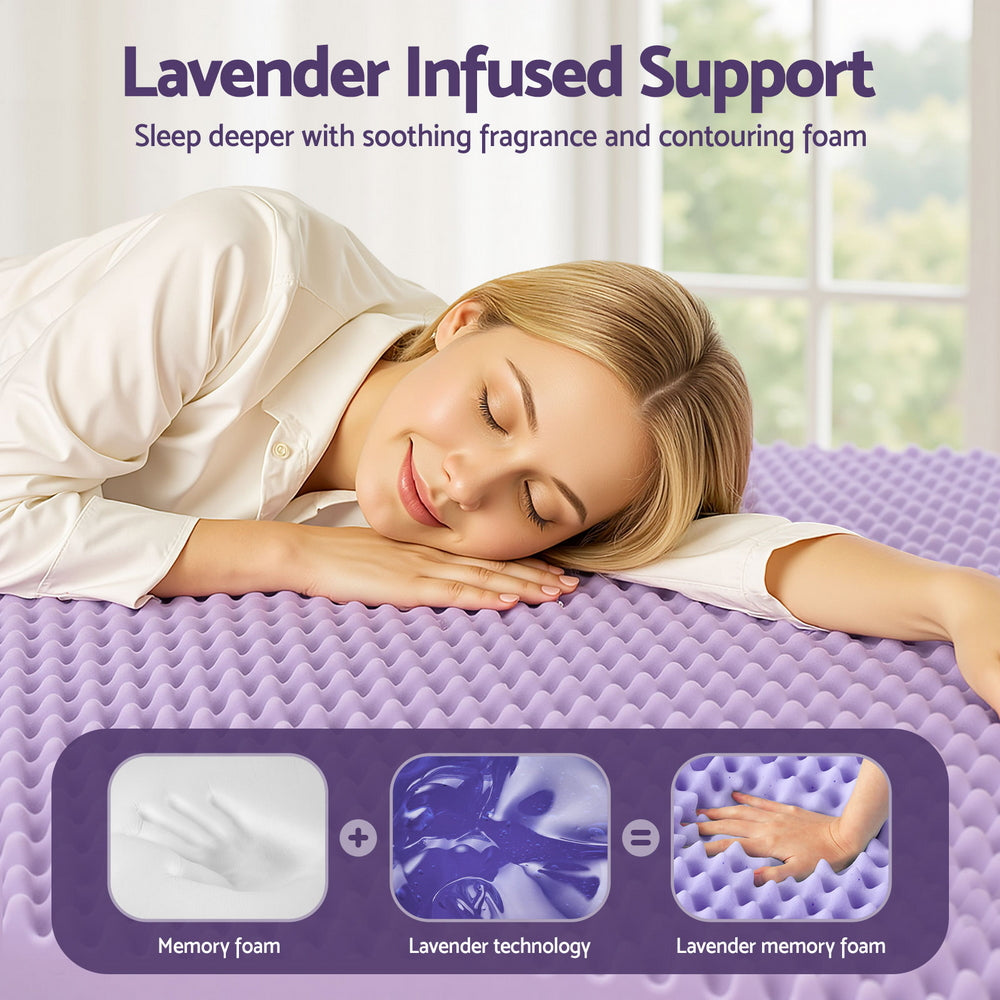 Single Giselle 5cm Memory Foam Mattress Topper Lavender Infused Egg Crate Pad Mat