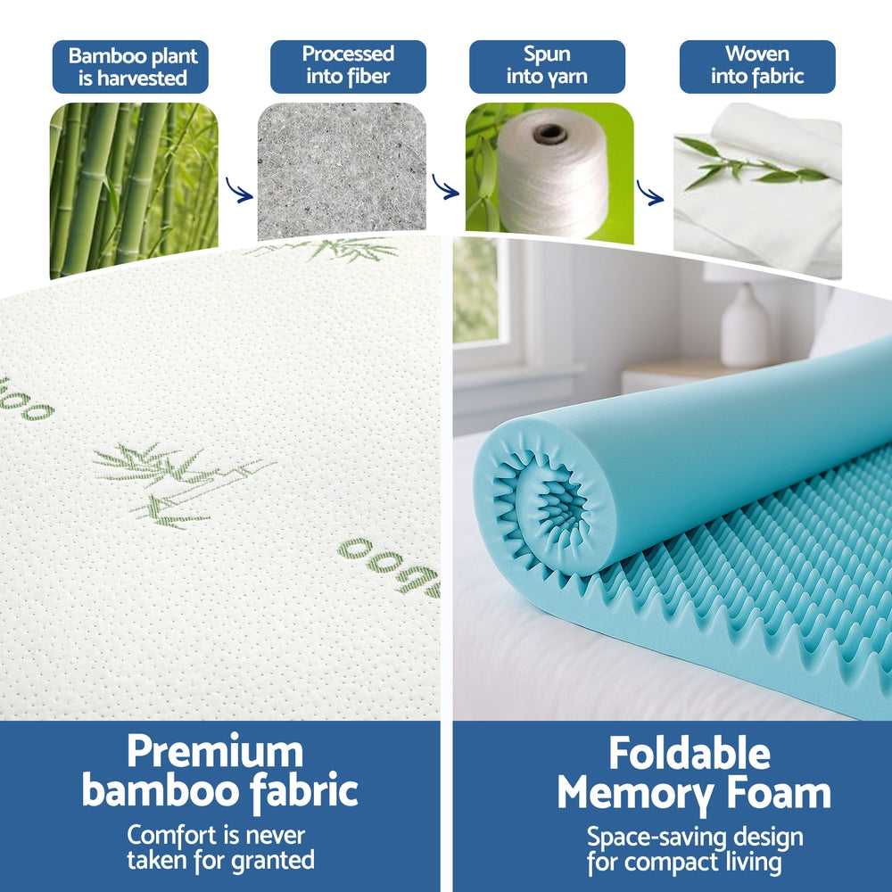 Queen Giselle 8cm Memory Foam Mattress Topper Gel Egg Crate Foam Bamboo
