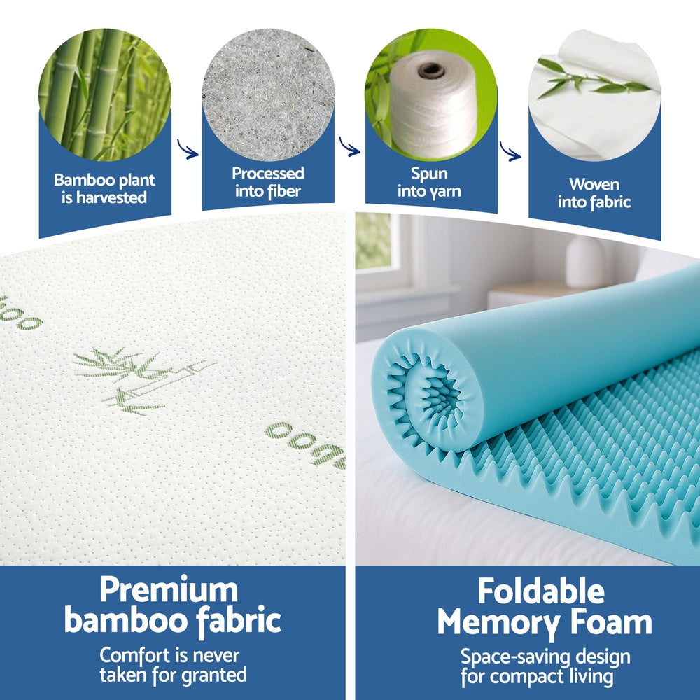 Single Giselle 8cm Memory Foam Mattress Topper Gel Egg Crate Foam Bamboo