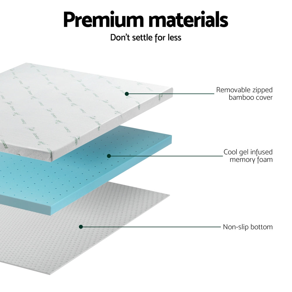 Single Giselle Bedding Memory Foam Mattress Topper Ventilated Cool Gel 8cm