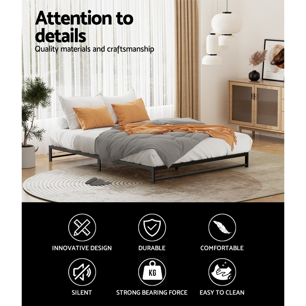 Willow Metal Bed Frame Bed Base Mattress Platform - Black Queen