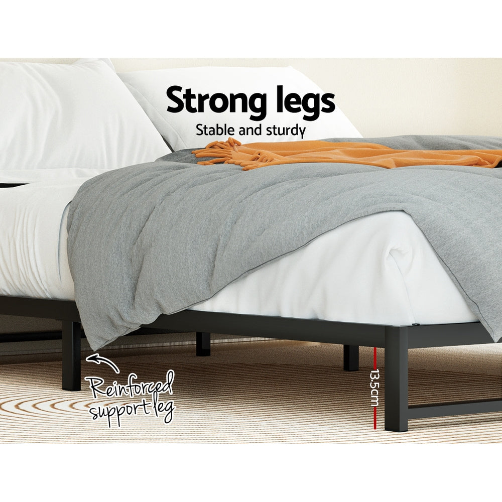 Willow Metal Bed Frame Bed Base Mattress Platform - Black Queen