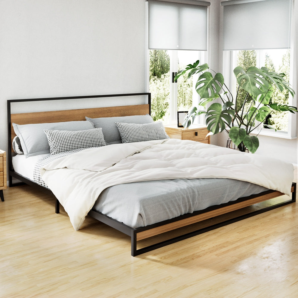 Melrose King Bedroom Suite 5 Piece 1x King Mattress, 1x King Metal Bed Frame, 2x Oak Bedside Tables and 1x Oak Tallboy