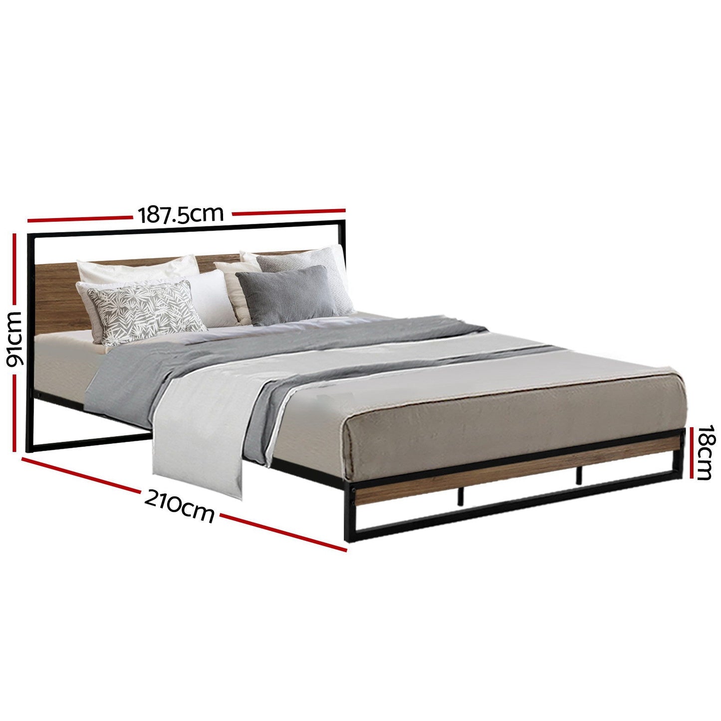 Melrose King Bedroom Suite 5 Piece 1x King Mattress, 1x King Metal Bed Frame, 2x Oak Bedside Tables and 1x Oak Tallboy