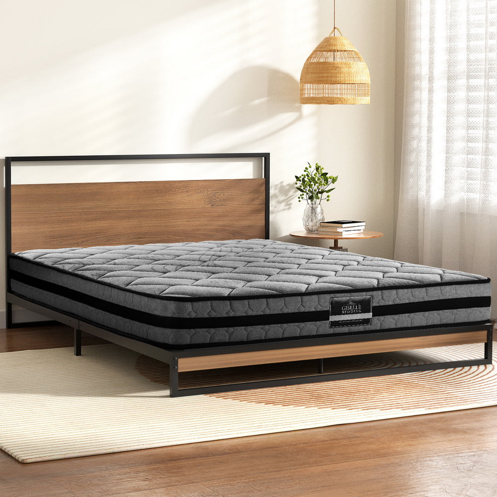 Neptune Bed & Mattress Package with 22cm Mattress Metal Frame - Black Queen