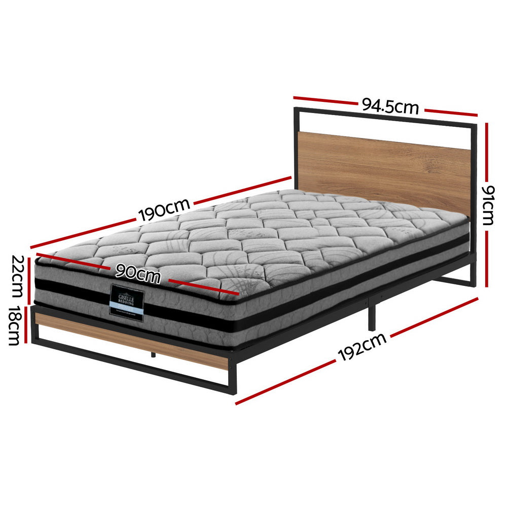 Neptune Bed & Mattress Package with 22cm Mattress Metal Beds Platform - Black Single