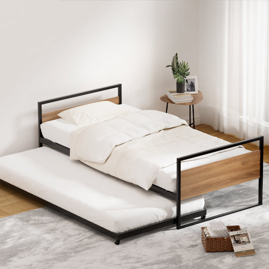 Orly Metal Bed Frame with Trundle Daybed - Black Single