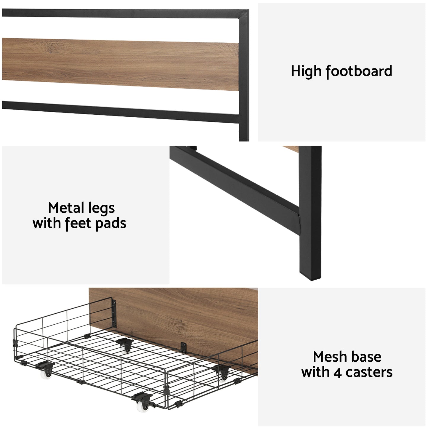 Havana Bed Frame Size Metal Frame with 2 Drawers - Black Double