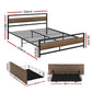 Havana Bed Frame Metal Frame with 2 Drawers - Black Queen