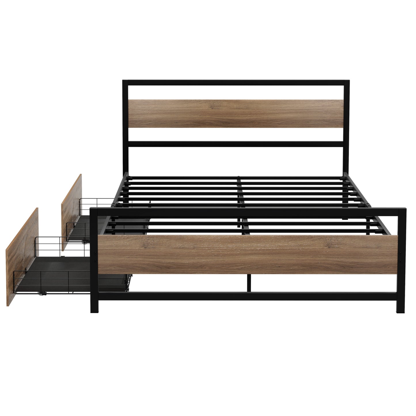 Havana Bed Frame Metal Frame with 2 Drawers - Black Queen