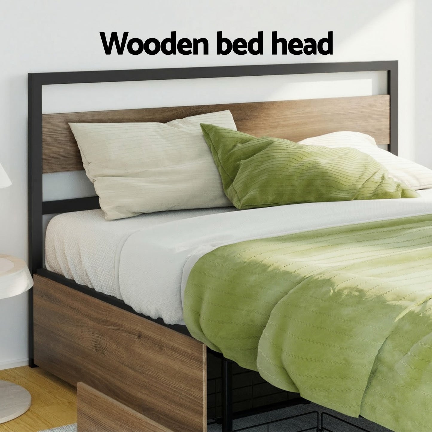 Havana Bed Frame Metal Frame with 2 Drawers - Black Queen